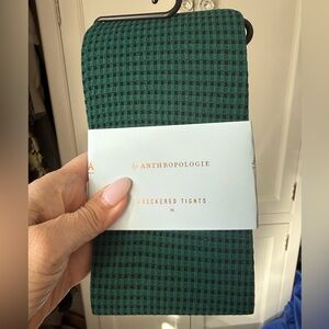NWT Anthropologie Green/Black Checkered Tights